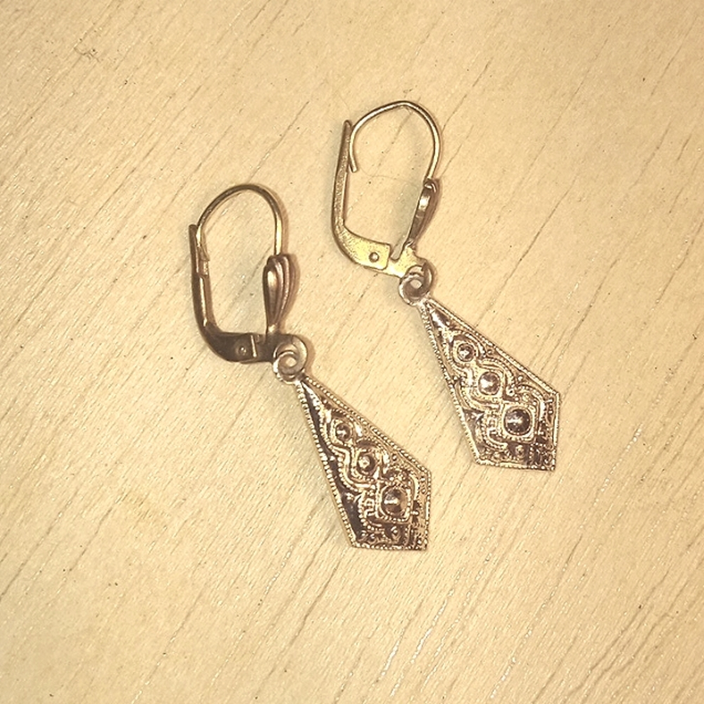 Vintage Nepalese Gold Long Drop Earrings